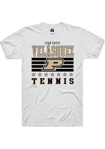 Juan David Velásquez White Purdue Boilermakers NIL Striped Short Sleeve T Shirt