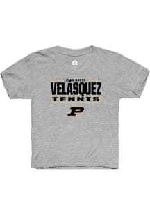 Juan David Velásquez Rally Youth Grey Purdue Boilermakers NIL Stacked Box Short Sleeve T-Shirt