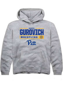Daniel Gurovich Rally Youth Grey Pitt Panthers NIL Stacked Box Long Sleeve Hooded Sweatshirt