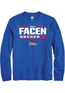 Aniya Facen  Tulsa Golden Hurricane Blue Rally NIL Stacked Box Long Sleeve T Shirt