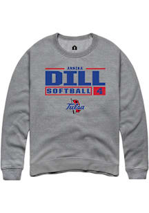 Annika Dill  Rally Tulsa Golden Hurricane Mens Graphite NIL Stacked Box Long Sleeve Crew Sweatshir..