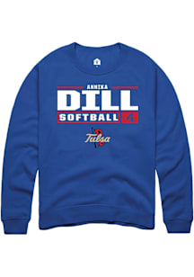 Annika Dill  Rally Tulsa Golden Hurricane Mens Blue NIL Stacked Box Long Sleeve Crew Sweatshirt