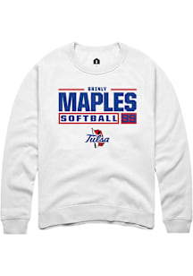Brinly Maples  Rally Tulsa Golden Hurricane Mens White NIL Stacked Box Long Sleeve Crew Sweatshirt