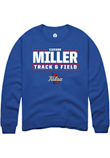 Carson Miller  Rally Tulsa Golden Hurricane Mens Blue NIL Stacked Box Long Sleeve Crew Sweatshirt
