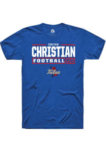 Colten Christian Blue Tulsa Golden Hurricane NIL Stacked Box Short Sleeve T Shirt