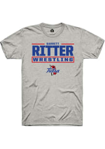 Garrett Ritter Ash Tulsa Golden Hurricane NIL Stacked Box Short Sleeve T Shirt