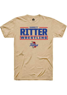 Garrett Ritter Tan Tulsa Golden Hurricane NIL Stacked Box Short Sleeve T Shirt