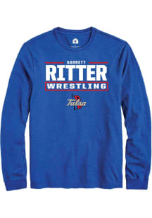 Garrett Ritter Rally Mens Blue Tulsa Golden Hurricane NIL Stacked Box Tee