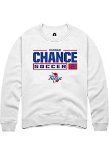 Hannah Chance  Rally Tulsa Golden Hurricane Mens White NIL Stacked Box Long Sleeve Crew Sweatshirt