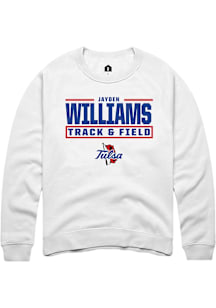 Jayden Williams  Rally Tulsa Golden Hurricane Mens White NIL Stacked Box Long Sleeve Crew Sweatshi..