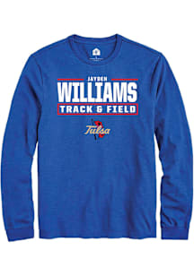 Jayden Williams  Tulsa Golden Hurricane Blue Rally NIL Stacked Box Long Sleeve T Shirt