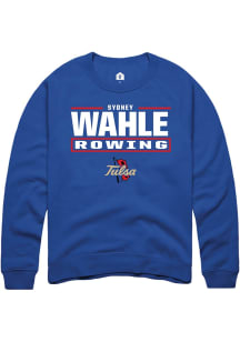 Sydney Wahle Rally Mens Blue Tulsa Golden Hurricane NIL Stacked Box Crew Sweatshirt