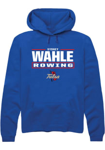 Sydney Wahle Rally Mens Blue Tulsa Golden Hurricane NIL Stacked Box Hooded Sweatshirt