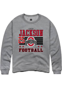 Lamar Jackson  Rally Ohio State Buckeyes Mens Grey Football NIL Striped Long Sleeve Crew Sweatshir..