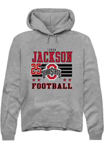 Lamar Jackson  Rally Ohio State Buckeyes Mens Grey Football NIL Striped Long Sleeve Hoodie