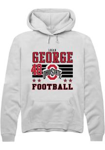 Logan George Rally Mens White Ohio State Buckeyes NIL Striped Hooded Sweatshirt