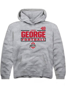 Logan George Rally Youth Grey Ohio State Buckeyes NIL Stacked Box Long Sleeve Hooded Sweatshirt