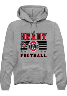 Zion Grady Rally Mens Grey Ohio State Buckeyes NIL Striped Hooded Sweatshirt