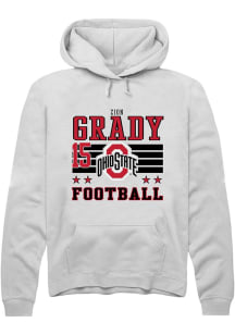 Zion Grady Rally Mens White Ohio State Buckeyes NIL Striped Hooded Sweatshirt