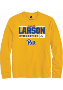 Kaylee Larson Rally Mens Gold Pitt Panthers NIL Stacked Box Tee