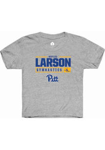 Kaylee Larson Rally Youth Grey Pitt Panthers NIL Stacked Box Short Sleeve T-Shirt