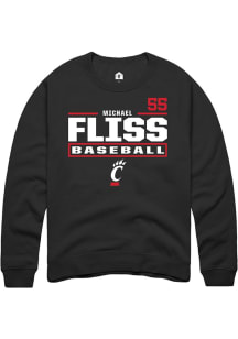 Michael Fliss Rally Mens Black Cincinnati Bearcats NIL Stacked Box Crew Sweatshirt