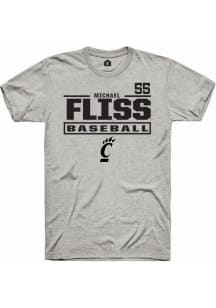 Michael Fliss Ash Cincinnati Bearcats NIL Stacked Box Short Sleeve T Shirt