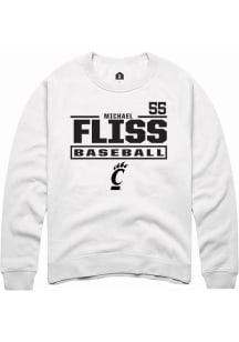 Michael Fliss Rally Mens White Cincinnati Bearcats NIL Stacked Box Crew Sweatshirt