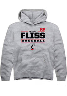 Michael Fliss Rally Youth Grey Cincinnati Bearcats NIL Stacked Box Long Sleeve Hooded Sweatshirt