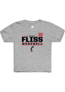 Michael Fliss Rally Youth Grey Cincinnati Bearcats NIL Stacked Box Short Sleeve T-Shirt