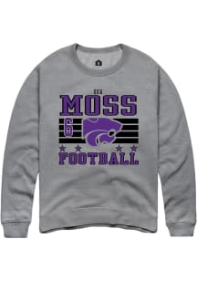 Qua Moss Rally Mens Grey K-State Wildcats NIL Striped Crew Sweatshirt