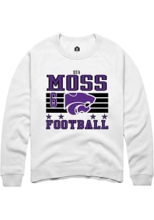 Qua Moss Rally Mens White K-State Wildcats NIL Striped Crew Sweatshirt
