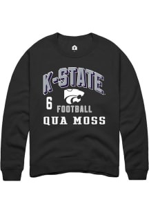 Qua Moss Rally Mens Black K-State Wildcats NIL Arch Logo Crew Sweatshirt