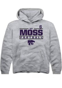 Qua Moss Rally Youth Grey K-State Wildcats NIL Stacked Box Long Sleeve Hooded Sweatshirt