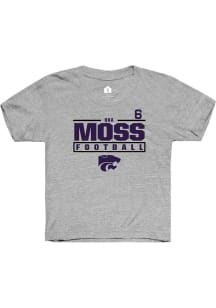 Qua Moss Rally Youth Grey K-State Wildcats NIL Stacked Box Short Sleeve T-Shirt
