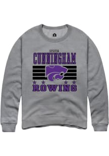 Sylvia Cunningham Rally Mens Grey K-State Wildcats NIL Striped Crew Sweatshirt