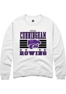 Sylvia Cunningham Rally Mens White K-State Wildcats NIL Striped Crew Sweatshirt