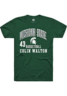 Colin Walton  Michigan State Spartans Green Rally NIL Arch Logo Short Sleeve T Shirt