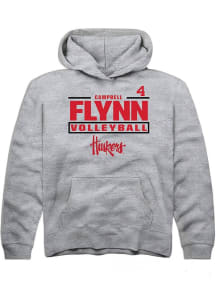Campbell Flynn Rally Youth Grey Nebraska Cornhuskers NIL Stacked Box Long Sleeve Hooded Sweatshi..