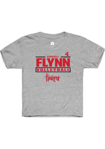 Campbell Flynn Rally Youth Grey Nebraska Cornhuskers NIL Stacked Box Short Sleeve T-Shirt