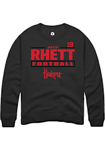 Justyn  Rhett  Rally Nebraska Cornhuskers Mens Black Football NIL Stacked Box Long Sleeve Crew Swe..