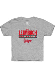 Keri Leimbach Rally Youth Grey Nebraska Cornhuskers NIL Stacked Box Short Sleeve T-Shirt