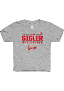 Teraya Sigler  Rally Nebraska Cornhuskers Youth Grey NIL Stacked Box Short Sleeve T-Shirt