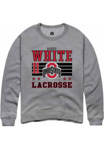 Maddie White Rally Mens Grey Ohio State Buckeyes NIL Striped Crew Sweatshirt