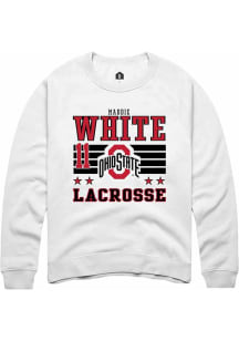 Maddie White Rally Mens White Ohio State Buckeyes NIL Striped Crew Sweatshirt