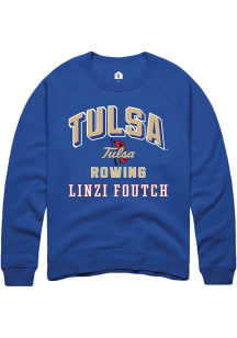 Linzi Foutch Rally Mens Blue Tulsa Golden Hurricane NIL Arch Logo Crew Sweatshirt