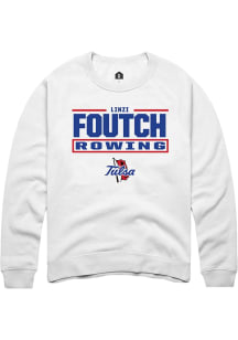 Linzi Foutch Rally Mens White Tulsa Golden Hurricane NIL Stacked Box Crew Sweatshirt
