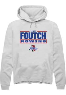 Linzi Foutch Rally Mens White Tulsa Golden Hurricane NIL Stacked Box Hooded Sweatshirt