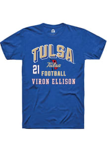 Viron Ellison Blue Tulsa Golden Hurricane NIL Arch Logo Short Sleeve T Shirt