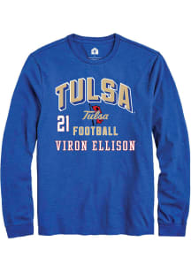 Viron Ellison Rally Mens Blue Tulsa Golden Hurricane NIL Arch Logo Tee